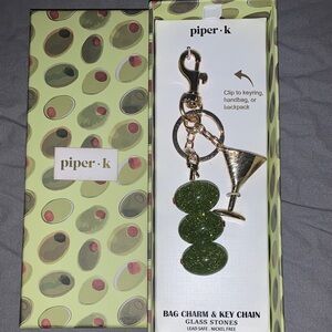 NEW-Piper K Green Glitter Martini & Olive 🫒Handbag Charm Key Chain